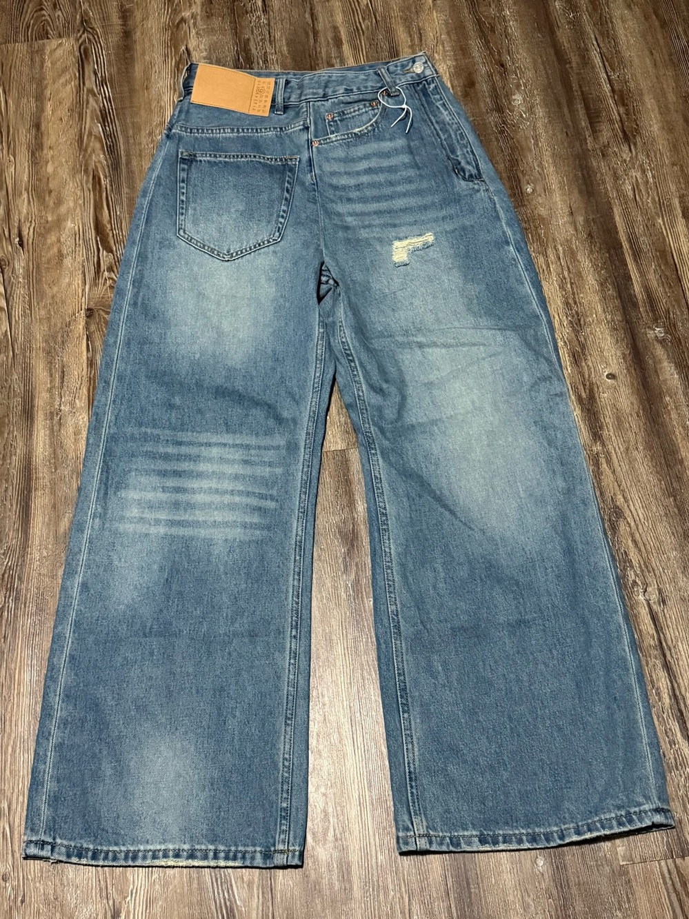 Mm6 Maison Margiela Twisted Distressed Jeans Women's 27 Wide Leg Luxury Designer